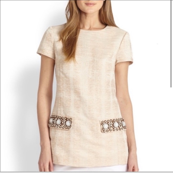 Tory Burch Jillian Ivory Crystal Embellished Tunic Top Size 6 - Picture 1 of 15